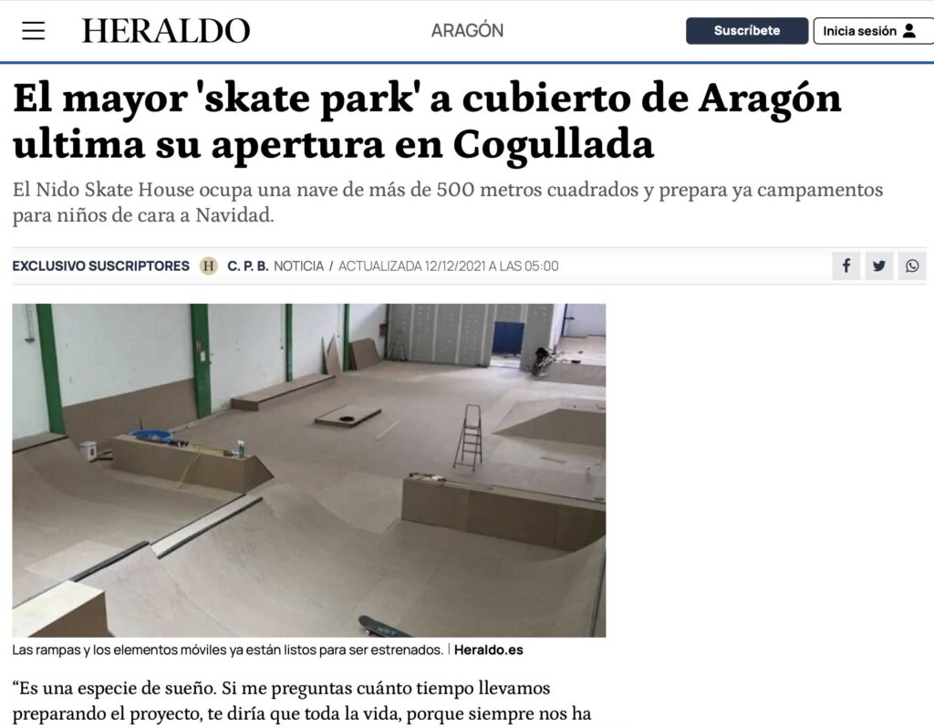 noticia heraldo de Aragon el nido skate house